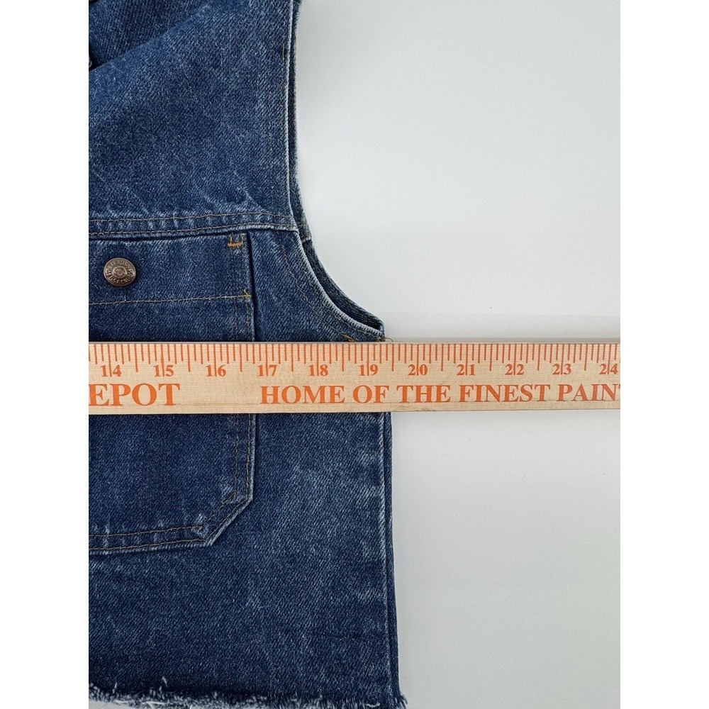 Levi'S Cropped Blue Denim Vest, Raw Hem, Chest Pockets, Honda Gold Wing Patch - Picture 8 of 13